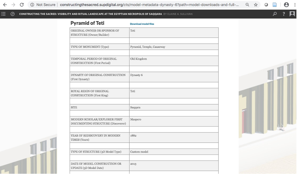project page showing middle portaion of a metadata table